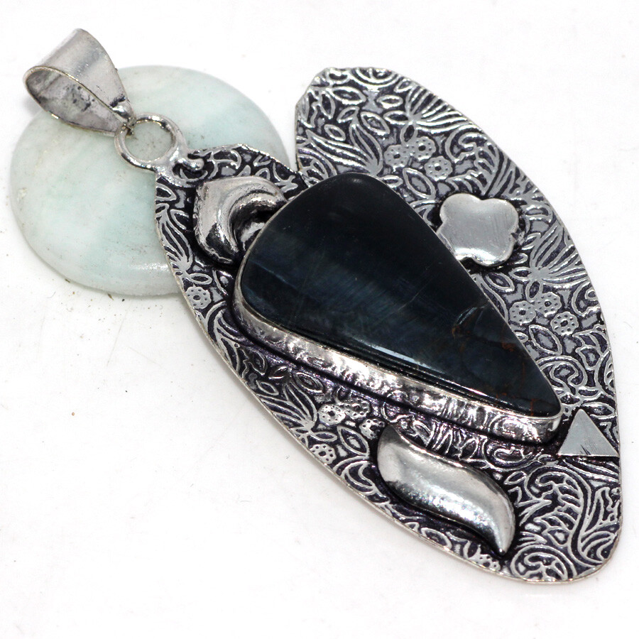 Black Tiger Eye 925 Silver Plated Pendant 2.5