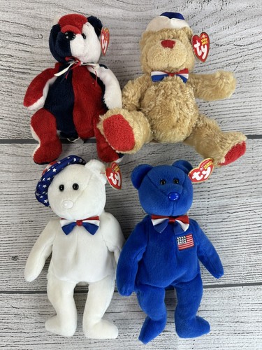 16 x USA Vintage Beanie Babies Bears America Flag Patriotic Holiday Plush Toys - Picture 8 of 12