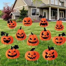 12 Pcs Halloween Yard Signs Pumpkin Yard Stakes Decoration Outdoor Decoration...