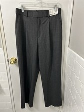 UNIQLO Wide Leg Pants Women Sz Large 30-31x30 Dark Gray Plaid Pleated YKK