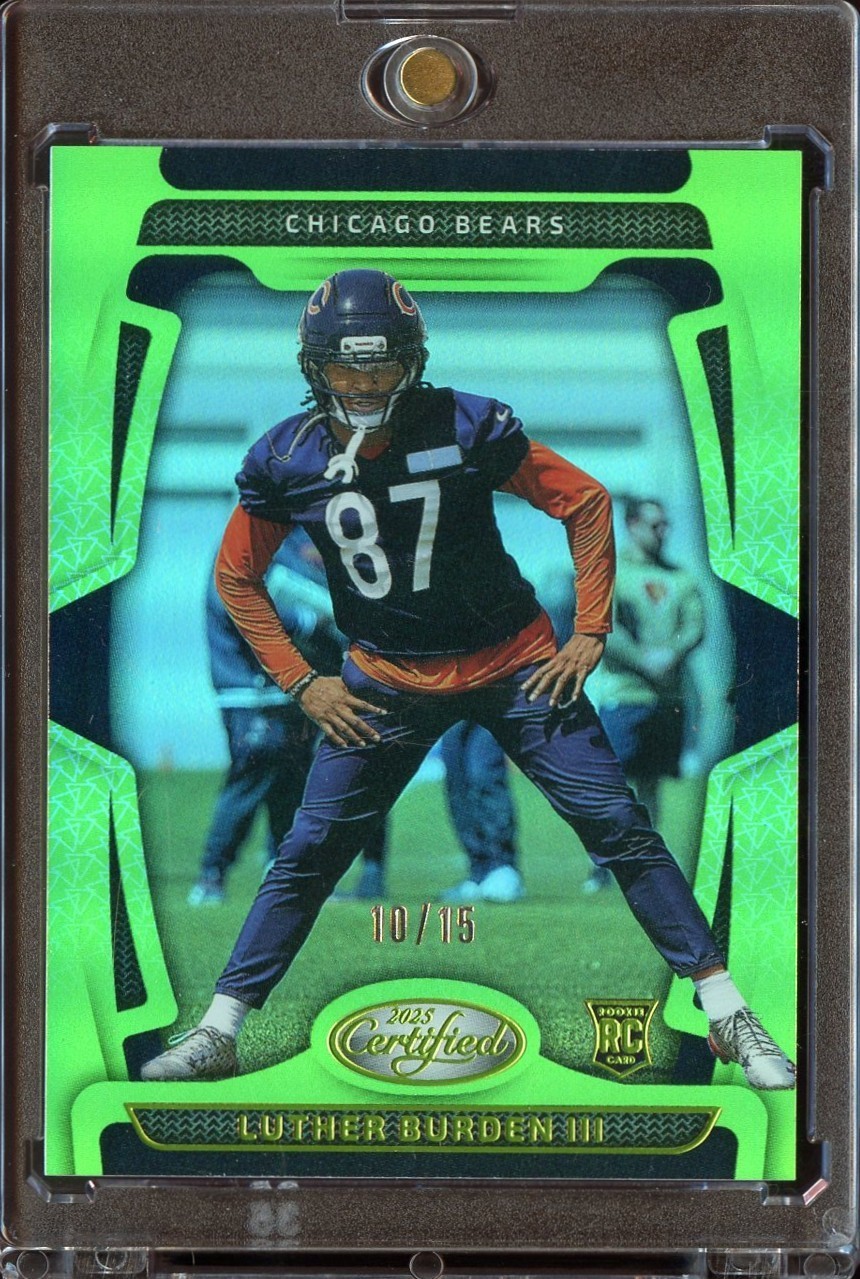 2025 Certified Luther Burden III LIME GREEN Rookie JERSEY #'D 10/15 #193 BEARS