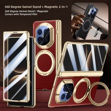 Magnetic Leahter Hinge Full body 360 Stand Case  Glass Film For Huawei Mate X7