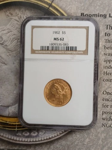 GOLD 1902 $5 MS62 Brilliant UNC Liberty Head NGC Coin  TP-9814