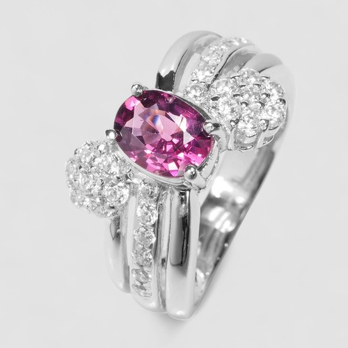 Vivid Pink Rhodolite Garnet 925 Sterling Silver White Gold Plated Rings Size 6