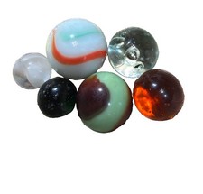 6 Vintage Glass Marbles Assorted Colors  Sizes Colorful Nice Selection