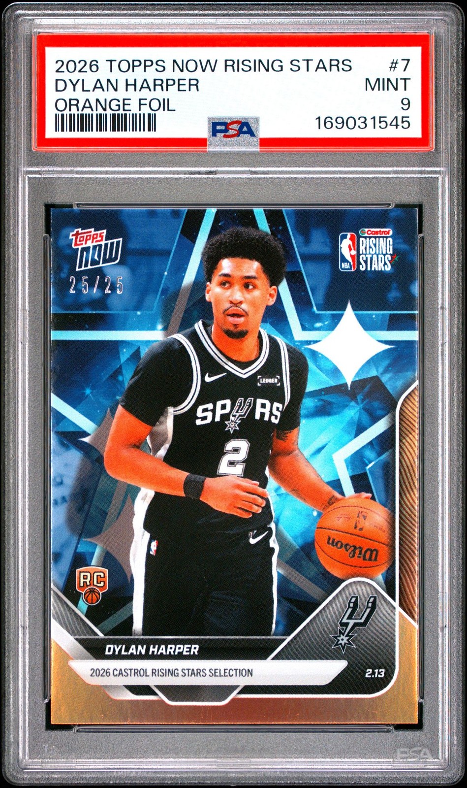 PSA 9 2026 Topps Now Rising Stars Dylan Harper 7 Orange Foil 25/25 Bookend POP/2
