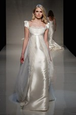 Ivory Historic Medieval Wedding Dress Vintage Square Neck Satin Lace Intarsia