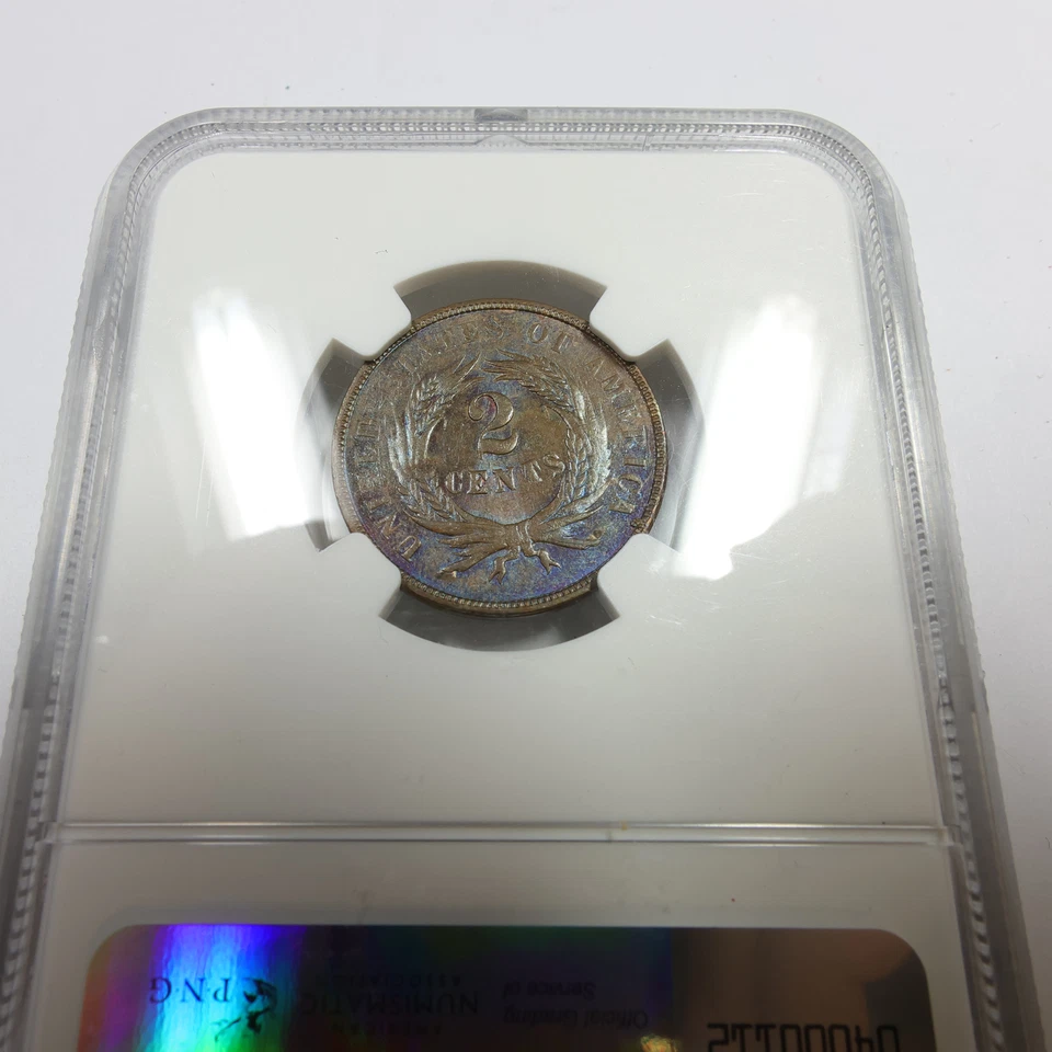 1865 NGC MS62 BN - Toned Shield 2c Two Cent US Coin #57475A - Image 3 of 4