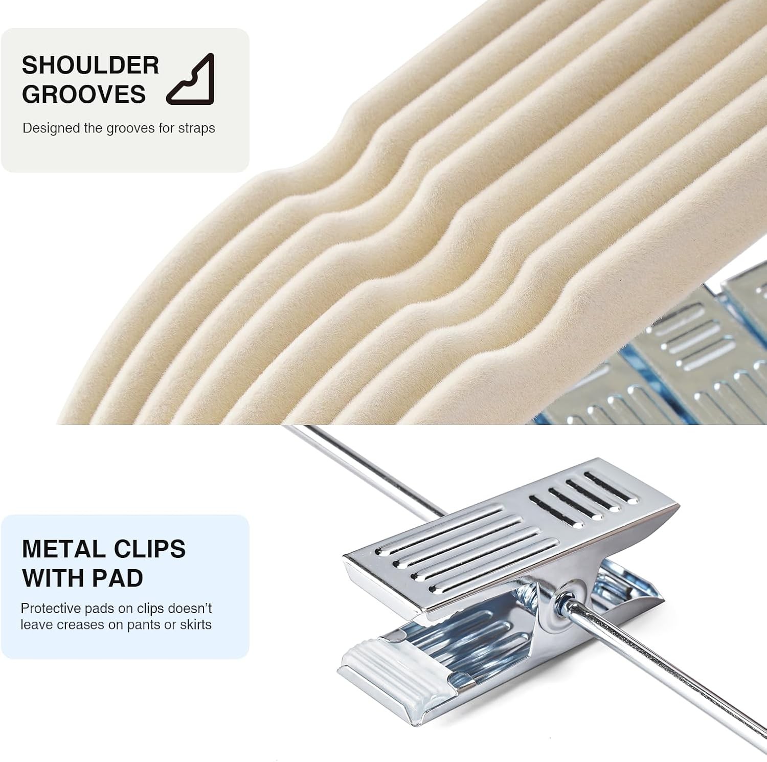 24-piece beige velvet hanger set with adjustable clips, for adults only