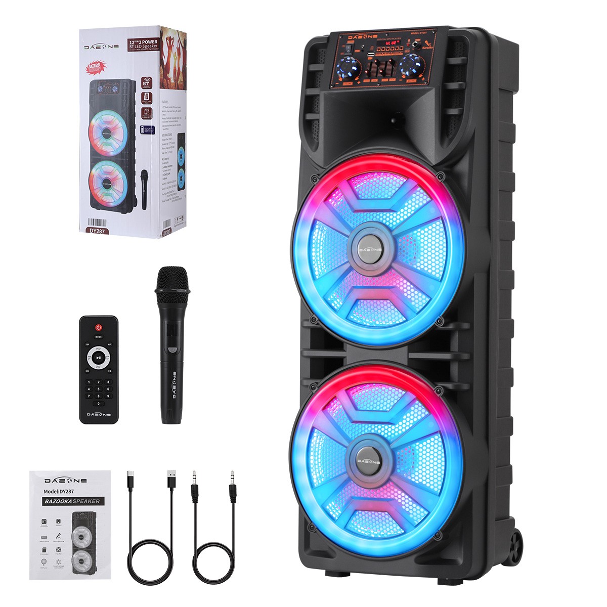 Portable Bluetooth Speaker Dual 12" Subwoofer Heavy Bass Karaoke Sound System US