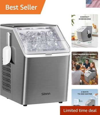 Compact Ice Maker with Dual Water Filling - 44lbs Daily Output, Sleek Design