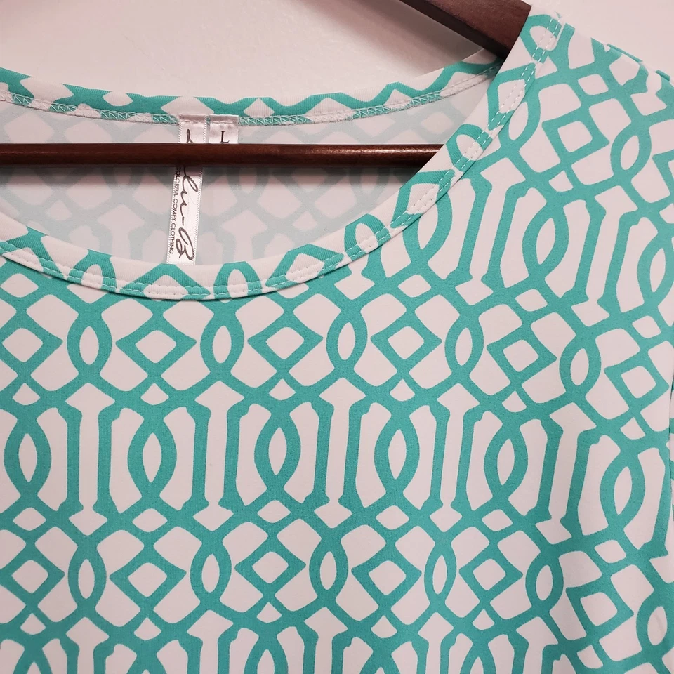 Vestido recto Lulu B para mujer geométrico FPS talla L azul vacaciones de verano playa viaje Foto 2 de 4