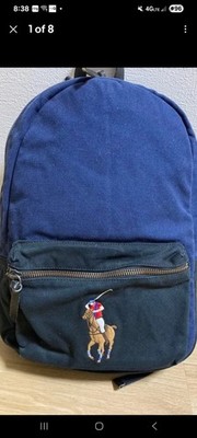 Polo Ralph Lauren Blue Canvas Small Backpack Embroidered Logo Outer Pocket