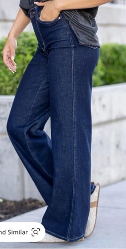 Jeans Judy blu retrò gamba larga vita alta curvy controllo pancia scuro taglia 7/28 nuovi con etichette - Foto 22 di 23