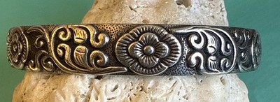 Vintage Sterling Silver Chinese Export Floral Cuff Bracelet Signed  33gm