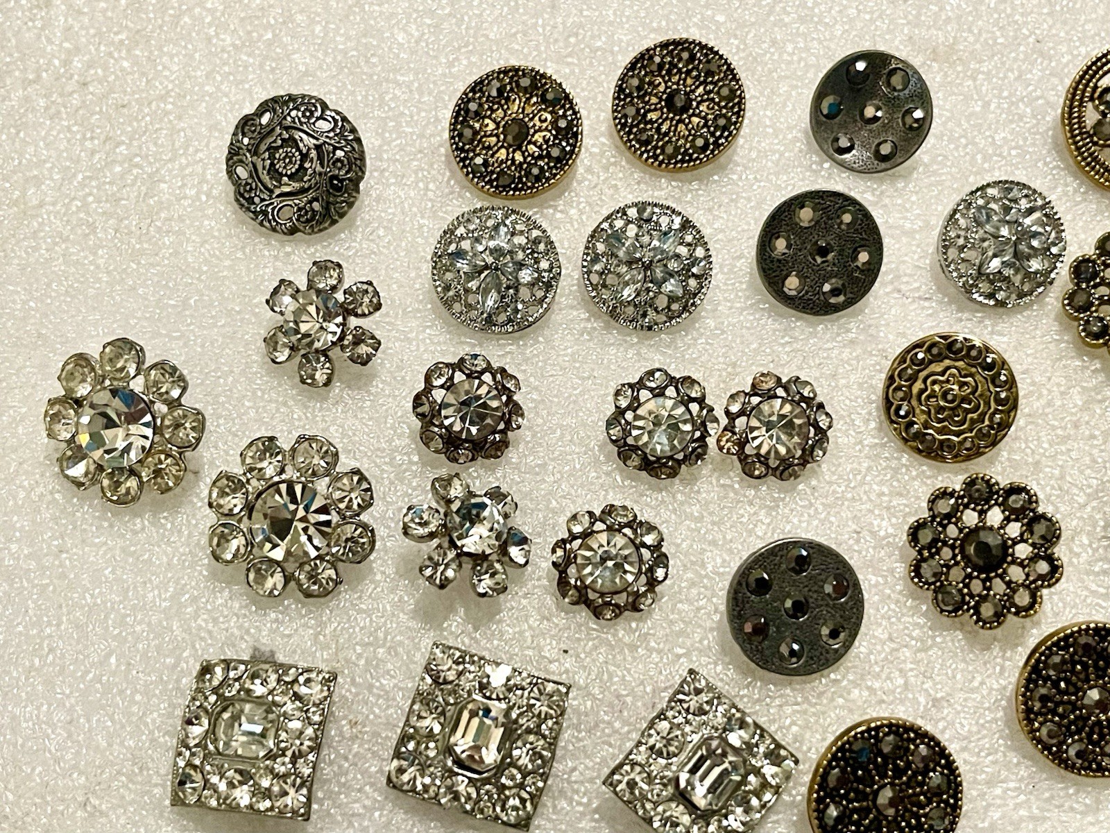 Lot 45 Vintage Metal Rhinestone Sewing Buttons