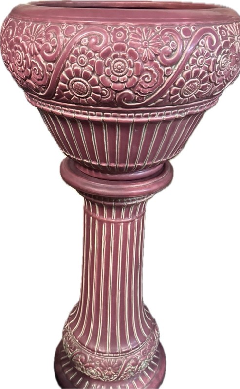 Antique Large vintage Art Deco Pottery jardiniere and pedestal