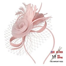 Fascinators Hats with Feather for Women 2026 Derby Hats Tea Party Hat Pink