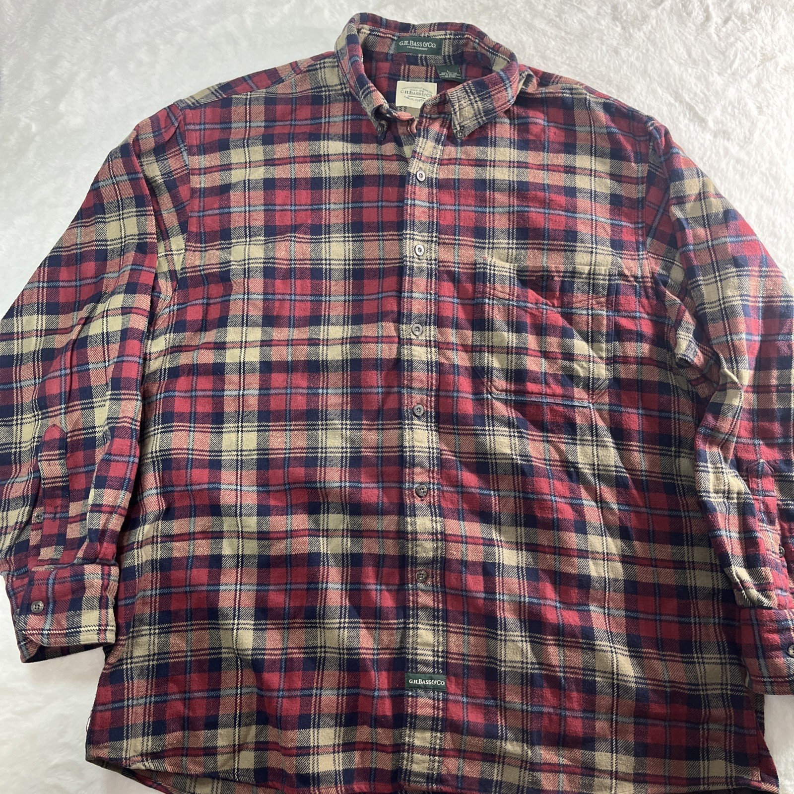 GH Bass Co Shirt Men’s L Red Plaid Cotton Button Down Flannel