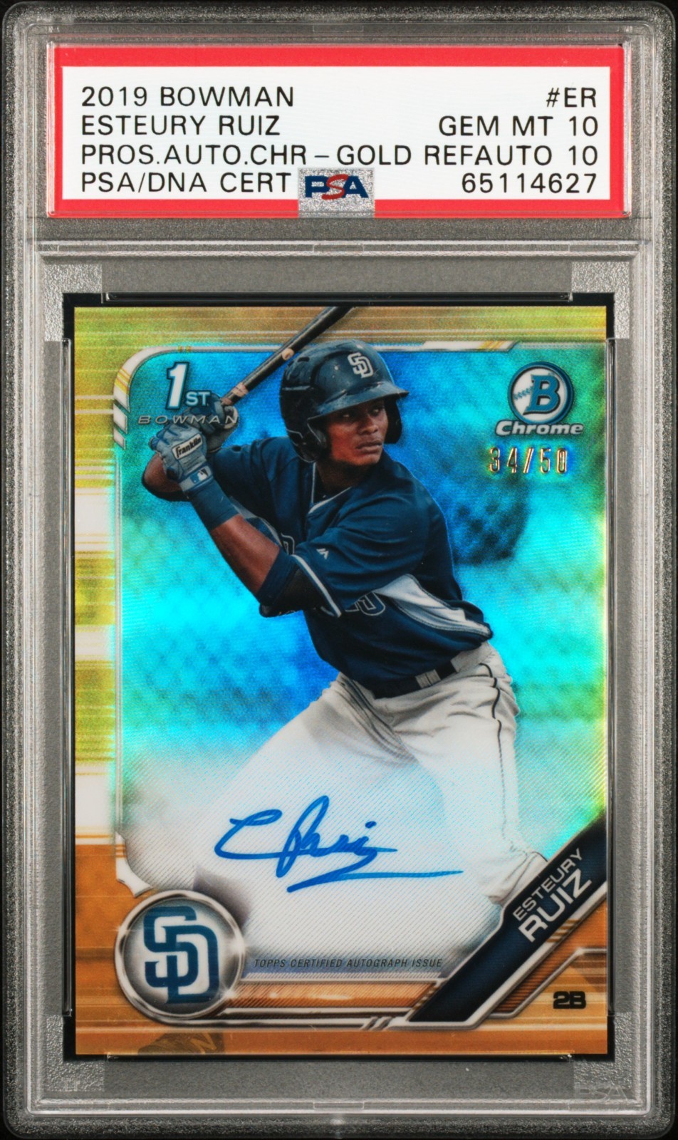 ESTEURY RUIZ 2019 BOWMAN CHROME GOLD REFRACTOR 1ST AUTO RC /50 PSA 10 GEM MINT