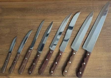 CASE XX Kitchen Knife Set Of 8 Stainless Steel Blades Scalloped Wooden Handles