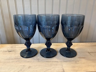 Set Of 3 Duratuff Gibraltar Libbey Heavy Duty Blue Goblets 7 