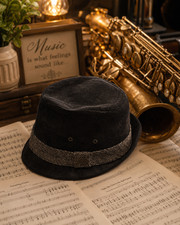 Levis black fedora hat herringbone band