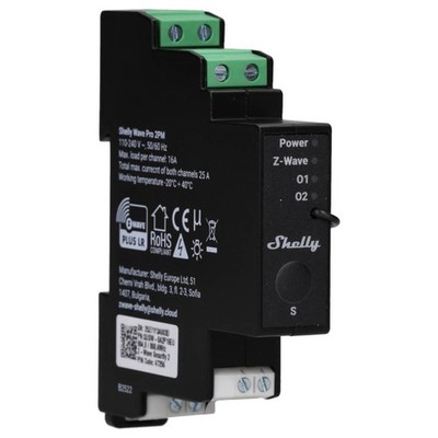 Shelly Wave PRO 2PM LR Zweikanaliger Z-Wave Smart-Schalter für DIN-Schiene
