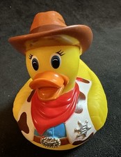Munchkin Hot Yellow Cowboy Rubber Duck Sheriff From 2005 PVC Bath Toy 3" Duckie