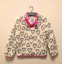 Cat Jack Girls Fleece Heart Print Pullover Kangaroo Pocket Pink Collar L 10/12