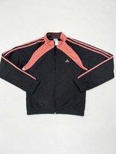 Adidas Womens Full Zip Track Jacket Black Coral Pink 3-Stripe Size Small