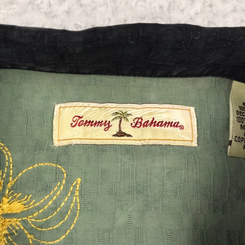 Tommy Bahama Shirt Mens L Black Textured Silk Hula Girl Foral Emboirdered - Picture 8 of 14