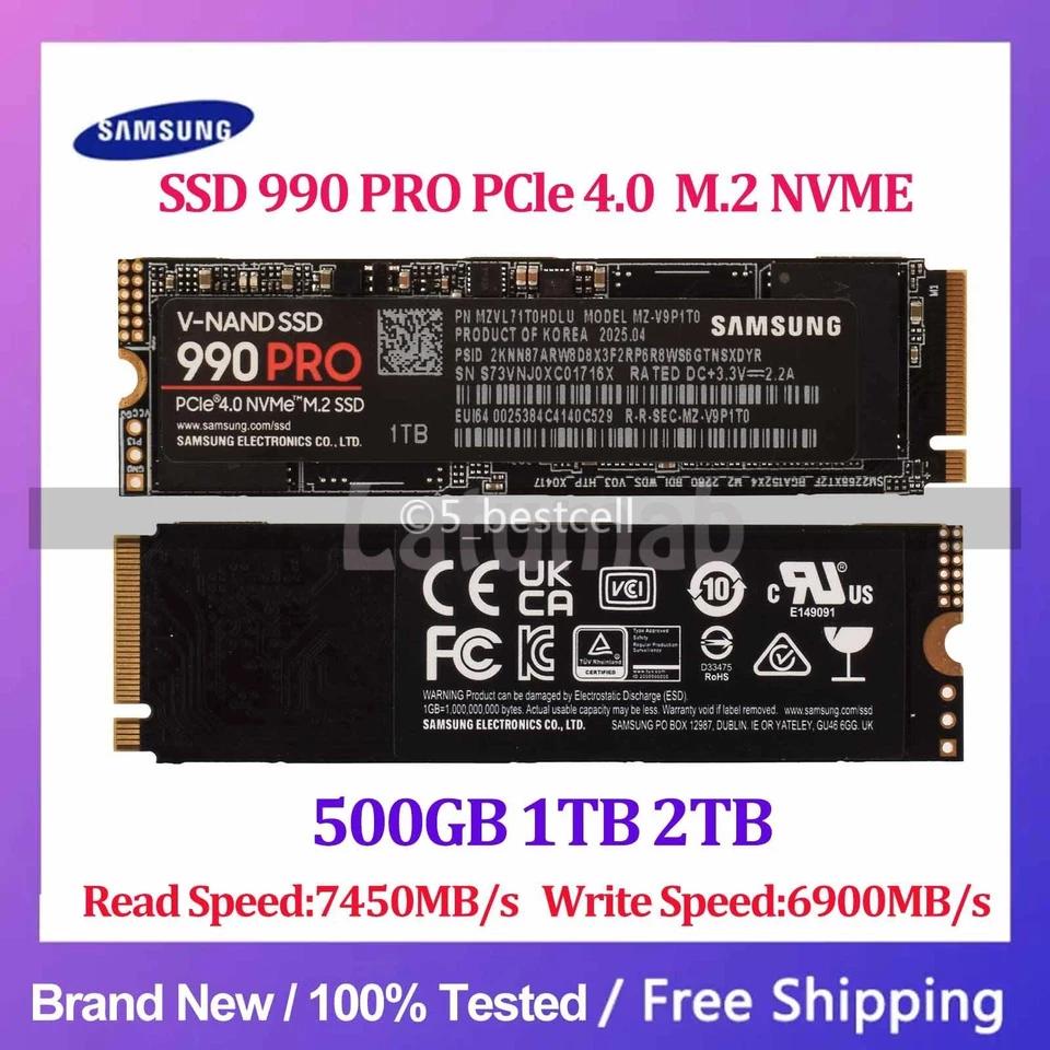 SAMSUNG SSD 990 PRO 500GB 1TB 2TB PCIe 4.0 NVMe M.2 Solid State Hard Drive Lot - Bild 2 von 4