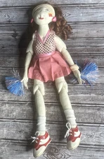 Handmade Rag & Cloth Doll Articulated Joints Cheerleader 20” One Of A Kind
