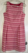 Tommy Hilfiger Dress Pink Striped Fit Flare Women’s Size 12 Sleeveless Lined