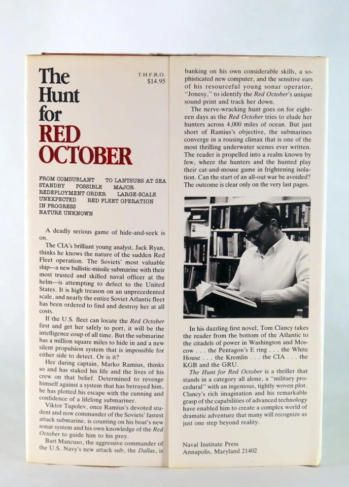 Tom Clancy Signed 1984 The Hunt for Red October Jack Ryan Hardcover w/Dustjacket Foto 3 de 4