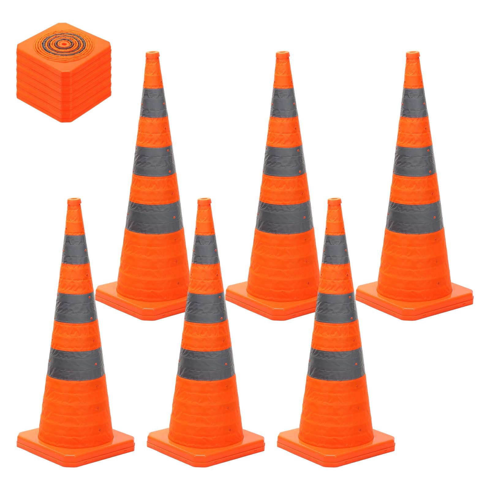 35.5" 6 Pack Collapsible Traffic Cones, Safety Cones with Reflective Collar