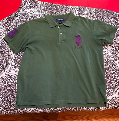 U.S. Polo Assn. Men s XL Green Cotton Polo Shirt, Short Sleeve, Purple Logo