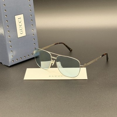 Gucci GG1223S 004 Aviator Sunglasses Silver Frame Blue Gradient Lens Ships Today