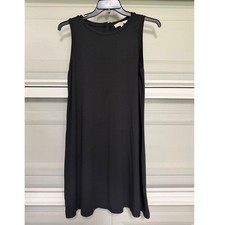 Loft Petites LP Black Sleeveless Swing Shift Dress lightweight basic essential