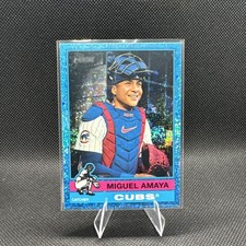 2025 Topps Heritage - High Number SP Miguel Amaya #482 Chrome Light Blue Sparkle