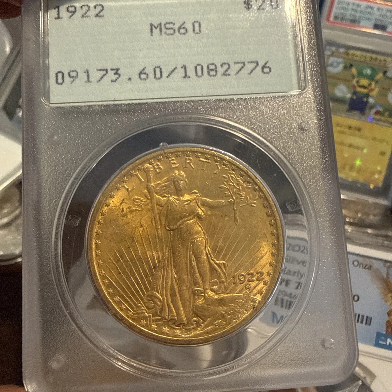1922 $20 Gold St. Gaudens Double Eagle PCGS MS60 1.2 OGH Rattler Pristine 108x