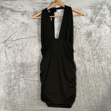 Black Plunge Halter Ruched Mini Dress US 4 S Baddie Y2K Party Bodycon chic SHEIN