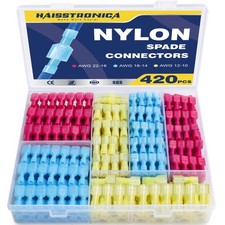 420PCS Nylon Spade Connectors Kit, 22-10 AWG Fully Insulated Male Female Qu...