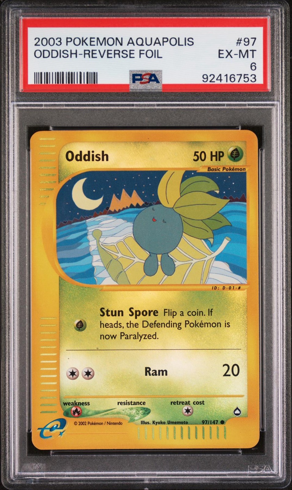 Pokemon WotC Aquapolis Reverse Holo Card #97 Oddish PSA 6