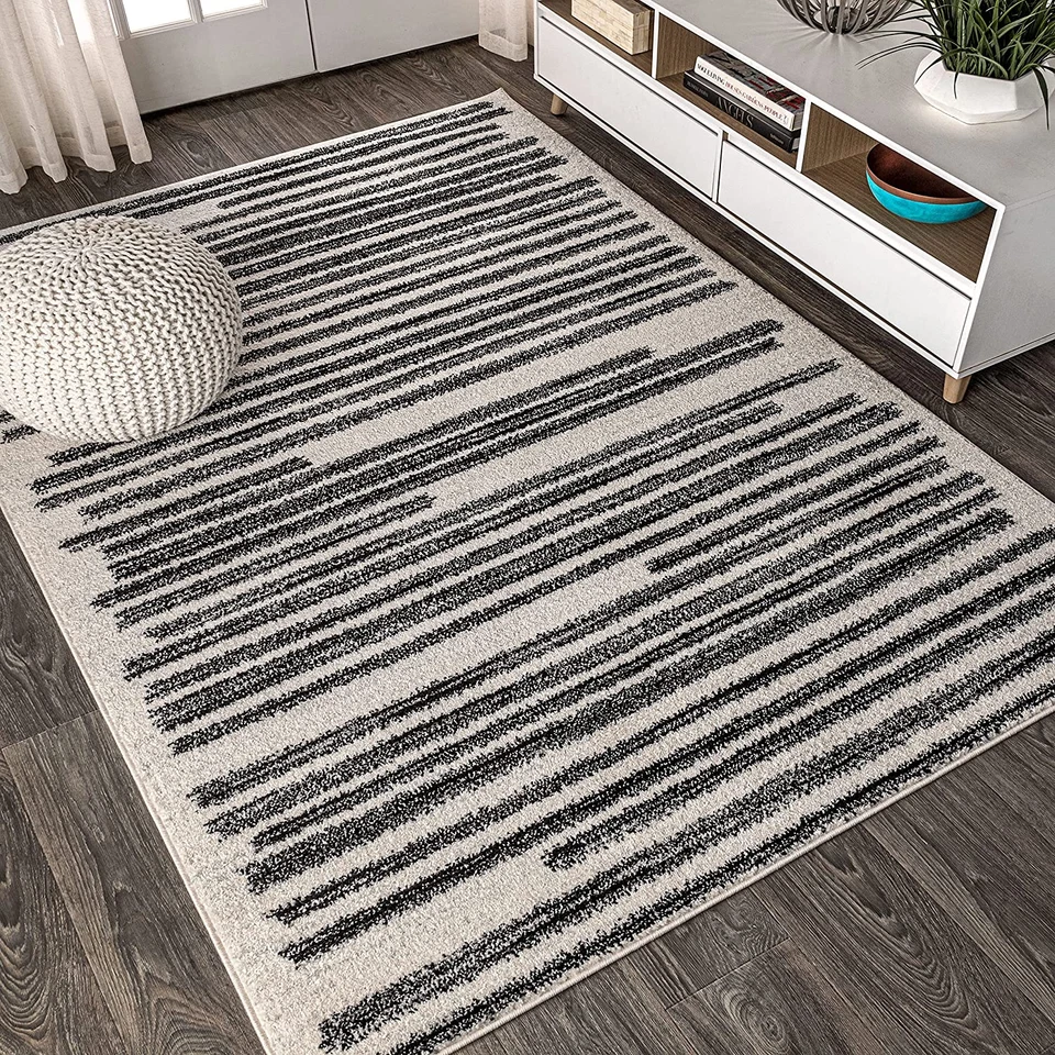Khalil Modern Berber Stripe Cream/Black Indoor Area Rug, 8X10, Contemporary, Boh - Image 4 of 4