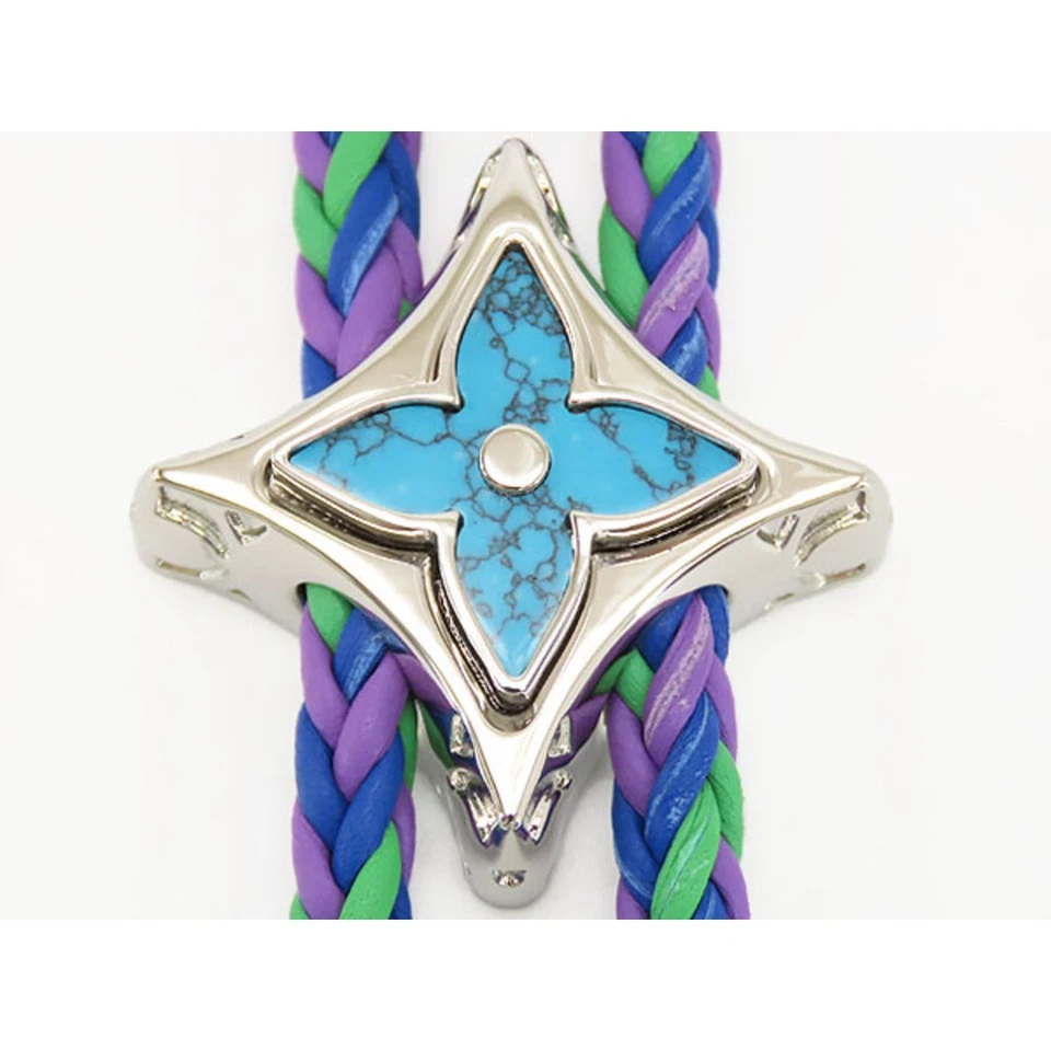 Louis Vuitton Collier Boro Monogram Big Party Necklace Loop Tie Blue Used LIBR-0 - Image 4 of 4