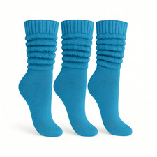 Turquoise All Cotton Slouch Socks Made in USA 3 PAIR Shoe Size 5 to 10