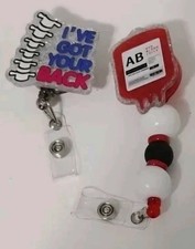 Set of 2 Custom Retractable Badge Reels Nurse Blood Donor Medical ID Holder