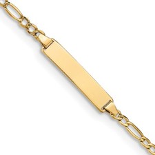 14k Yellow Gold Semi-Solid Polished Figaro Chain ID Bracelet 8" 1.79gm W-4.5mm